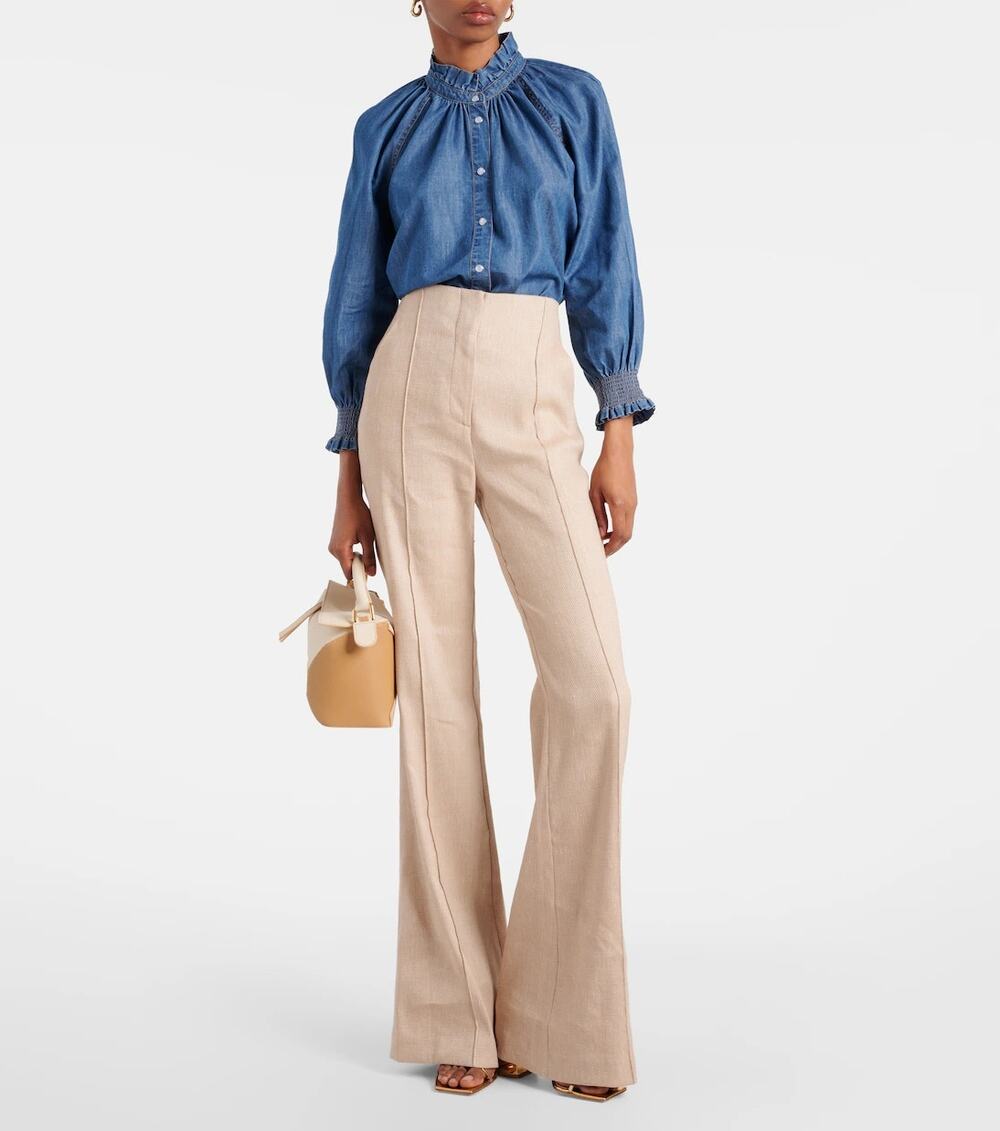 Veronica Beard Komi tan linen blend flare pants size 16